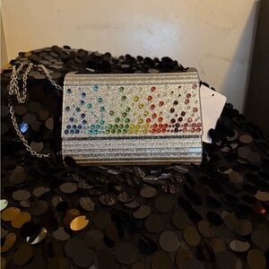 Kurt Geiger Silver Clutch with Multicolor Crystals